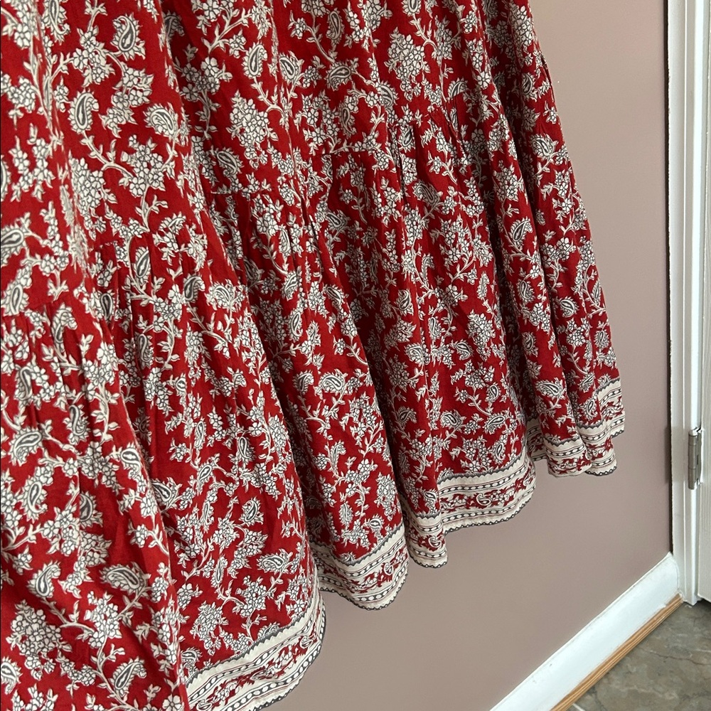Madewell Pintucked Puff-Sleeve Midi Dress Floral Boho in Ground Madder Size 2 - Picture 7 of 15